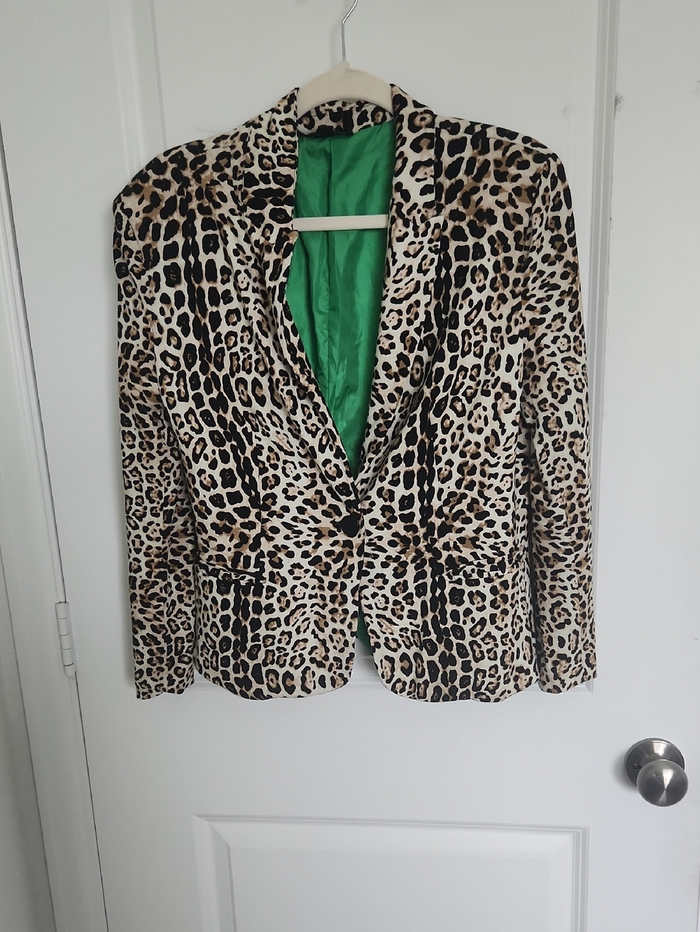 Lisa International Leopard Print Blazer with Green Lining